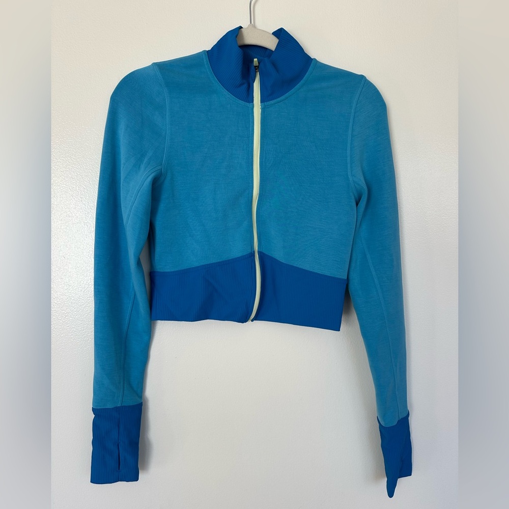 FP Movement Blue Full Zip Long Sleeve Cropped Medium